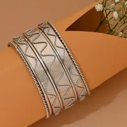 Fida Silver Plated Wedding Bangle for Women Set of 9-image-51