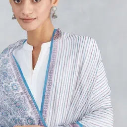Fabindia Off White & Blue Printed Dupatta image 5