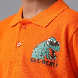 Under Fourteen Only Boys Orange Cotton Printed Polo T-Shirt image 4
