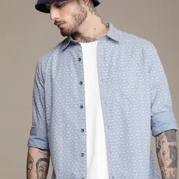 WROGN Slim Fit Geometric Printed Pure Cotton Casual Shirt-image-49