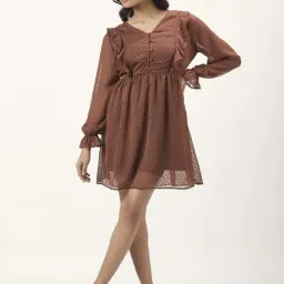 Honey by Pantaloons Brown Self Pattern Shift Dress-image-53