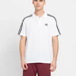 adidas White Regular Fit Striped Pique Cotton Sports Polo T-Shirt-image-34