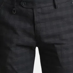 Peter England Black Slim Fit Checks Trousers image 4