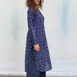 Chidiyaa Play With Indigo Midnight Waltz Bandhej Cotton Kurti image 4