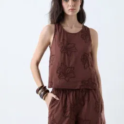 LOV by Westside Brown Floral Embroidered Top-image-9