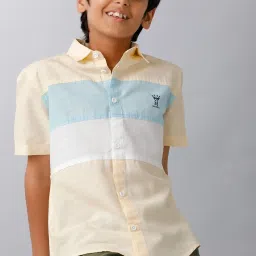 Under Fourteen Only Boys Yellow Cotton Color Block Shirt image 4