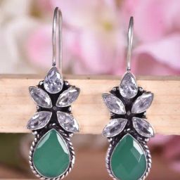 Saraf RS Jewellery Oxidised Green AD Studded Drop Earrings-picture-22