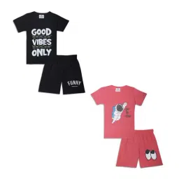 Vimal Jonney Kids Black & Pink Printed T-Shirt Set-picture-29