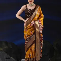 Saree Mall Yellow Printed Sarees With Unstitched Blouse-picture-25