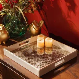 Pure Home and Living Beige Faux Leather Laser Cut Rectangular Large Tray-picture-31