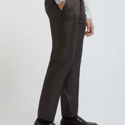 Raymond Brown Slim Fit Self Design Flat Front Trousers image 4
