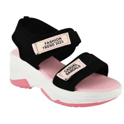 Shoetopia Kids Black & Pink Floater Sandals image 4