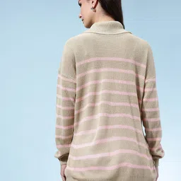 glitchez Self Striped Turtle Neck Oversized Acrylic Pullover image 5