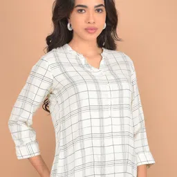 Crimsoune Club Women Checked Roll-Up Sleeves Top-image-61