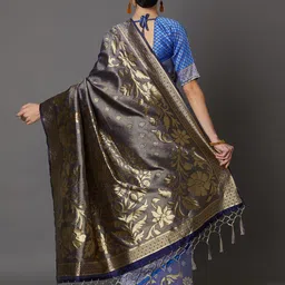 Mitera Blue & Gold-Toned Silk Blend Woven Design Kanjeevaram Saree image 4