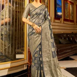 Saree Mall Grey Organza Self Saree with Blouse Piece-picture-34