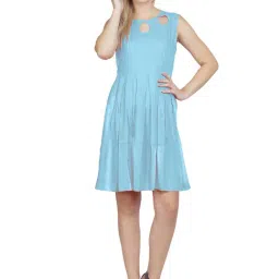 PATRORNA Light Blue Regular Fit & Flare Dress-image-59