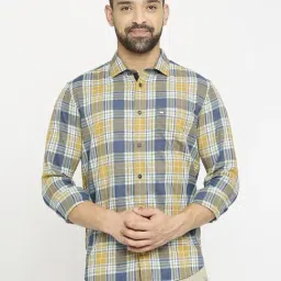 Basics Blue Cotton Slim Fit Checks Shirt-image-65