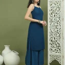 Jompers Blue Regular Fit Embellished Kurtas image 4