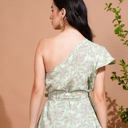 Boholyfe Floral Print One Shoulder Flutter Sleeve Crepe Peplum Longline Top image 4