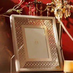 Pure Home and Living Beige & Gold Faux Leather Laser Cut Small Photo Frame-picture-40