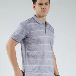 Luxuria Grey Cotton Regular Fit Striped T-Shirt image 4