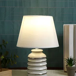 TAYHAA White and SilverToned Ceramic Contemporary Frusturical Shaped Table Lamp-picture-18