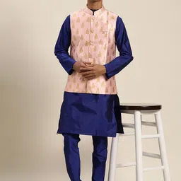 SOJANYA Men Blue Ethnic Motifs Kurta with Churidar image 2