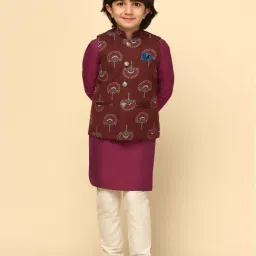 KISAH Kids Maroon & White Printed Full Sleeves Kurta Set-image-14
