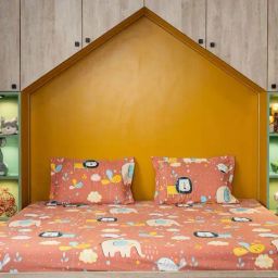 Urban Space Pink & Blue Cotton 200 TC Lion King Terra King Bedsheet with 2 Pillow Covers-picture-4