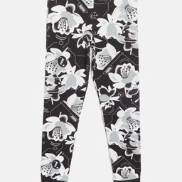 Puma Girls Black & White Floral Print Tight Fit Alpha AOP Leggings-image-63