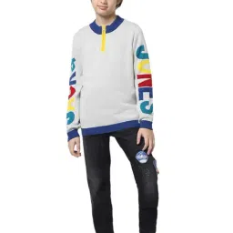 Jack & Jones Junior Glacier Grey Cotton Printed Full Sleeves Sweater image 3