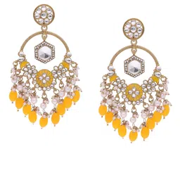 Brado Jewellery Gold-Plated Kundan Studded And Beaded Contemporary Drop Earrings image 5