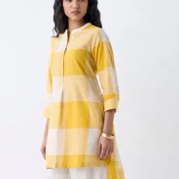 Utsa by Westside Mustard Checks Detailed Cotton High-Low Kurta-picture-23