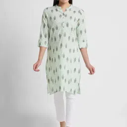 Globus Green Cotton Printed Straight Kurta-image-38