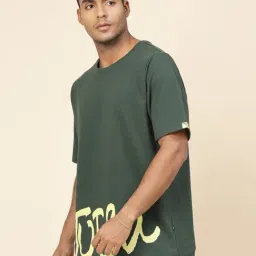 Rigo Men Bottle Green Terry Oversized Printed T-shirt image 3