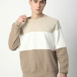 R&B Beige Cotton Regular Fit Striped Sweatshirt-picture-17