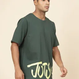 Rigo Men Bottle Green Terry Oversized Printed T-shirt image 4