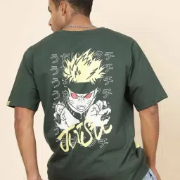 Rigo Men Bottle Green Terry Oversized Printed T-shirt image 5