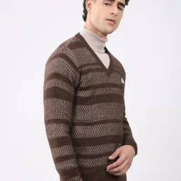 Monte Carlo Brown Regular Fit Striped Pullover image 4