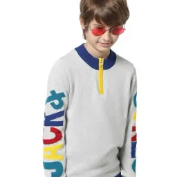 Jack & Jones Junior Glacier Grey Cotton Printed Full Sleeves Sweater image 5