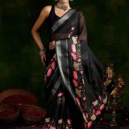 Libas Black Floral Printed Saree-picture-20