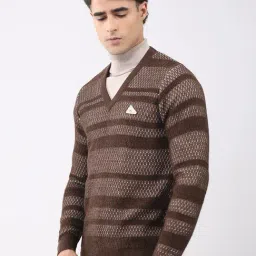 Monte Carlo Brown Regular Fit Striped Pullover image 3