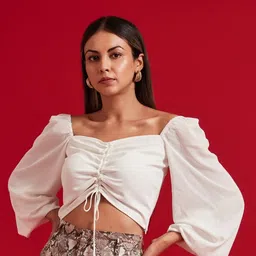 THE CLOTHING FACTORY White Sweetheart Neck Bardot Crop Top-picture-11