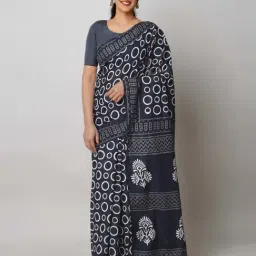 Unnati Silks Black Cotton Printed Saree With Unstitched Blouse-picture-14