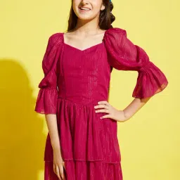 Cherry & Jerry Girls Magenta Solid A-Line Knee Length Dress-picture-33