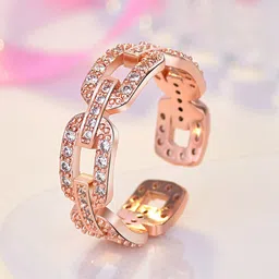 Jewels Galaxy Rose Gold-plated American Diamond Studded Adjustable Finger Ring-image-41