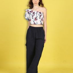 Cutiekins Floral Printed Cotton One Shoulder Crop Top With Trousers Co-Ords-picture-32