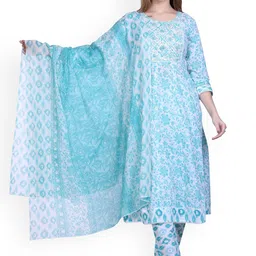wool 4u Woollen 4U Women Floral Printed Kurta with Trousers & Dupatta-picture-14