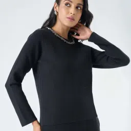 Annabelle By Pantaloons Jet Black Slim Fit Embellished Sweater image 3